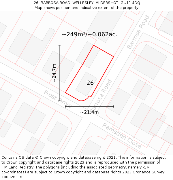 26, BARROSA ROAD, WELLESLEY, ALDERSHOT, GU11 4DQ: Plot and title map