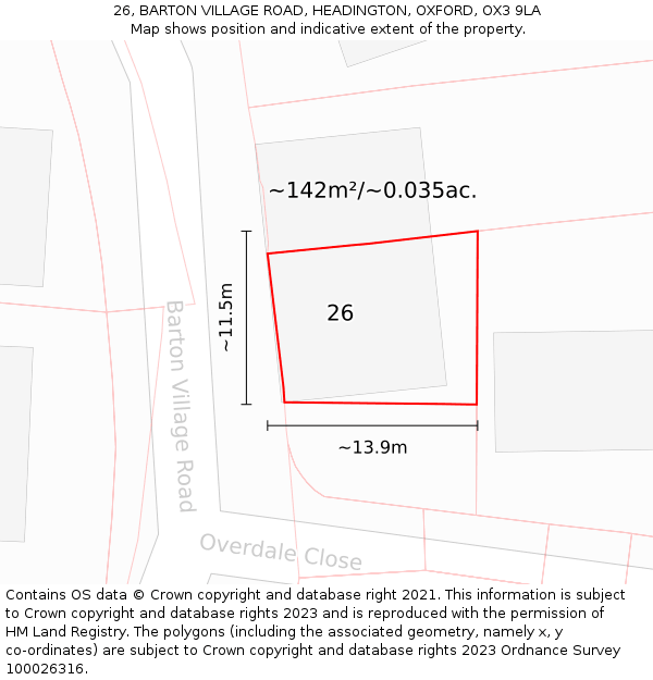 26, BARTON VILLAGE ROAD, HEADINGTON, OXFORD, OX3 9LA: Plot and title map