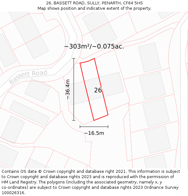 26, BASSETT ROAD, SULLY, PENARTH, CF64 5HS: Plot and title map