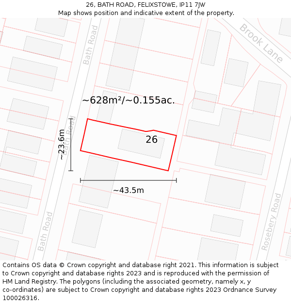 26, BATH ROAD, FELIXSTOWE, IP11 7JW: Plot and title map