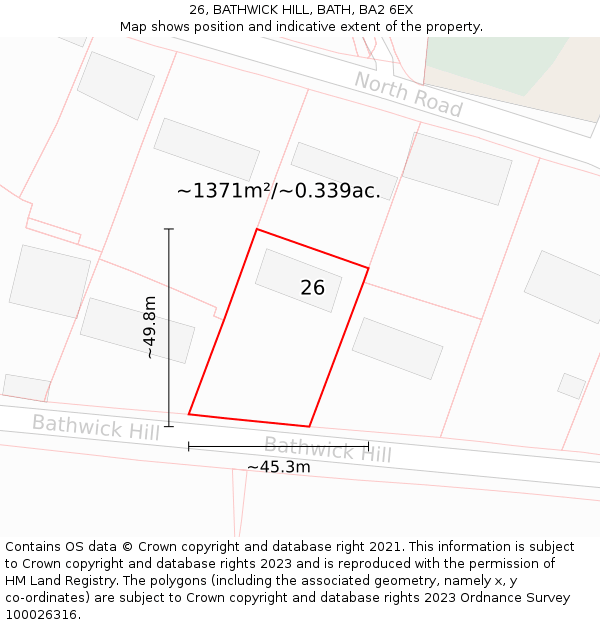 26, BATHWICK HILL, BATH, BA2 6EX: Plot and title map