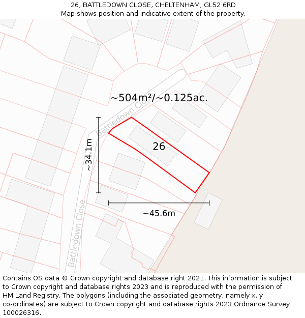 26, BATTLEDOWN CLOSE, CHELTENHAM, GL52 6RD: Plot and title map