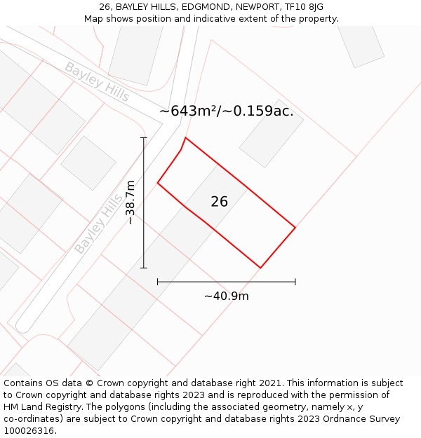 26, BAYLEY HILLS, EDGMOND, NEWPORT, TF10 8JG: Plot and title map