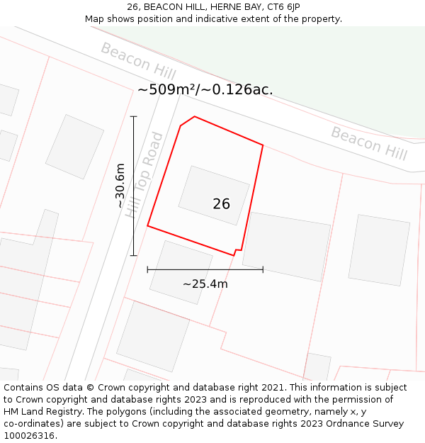 26, BEACON HILL, HERNE BAY, CT6 6JP: Plot and title map