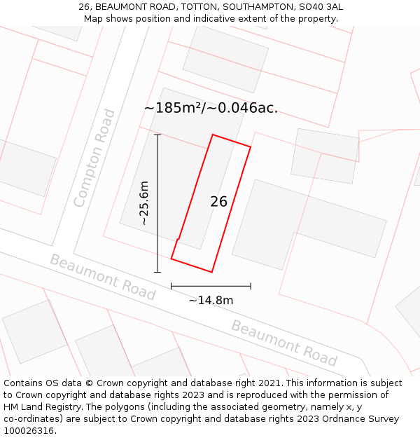 26, BEAUMONT ROAD, TOTTON, SOUTHAMPTON, SO40 3AL: Plot and title map