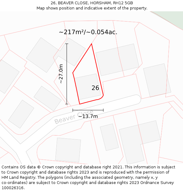 26, BEAVER CLOSE, HORSHAM, RH12 5GB: Plot and title map