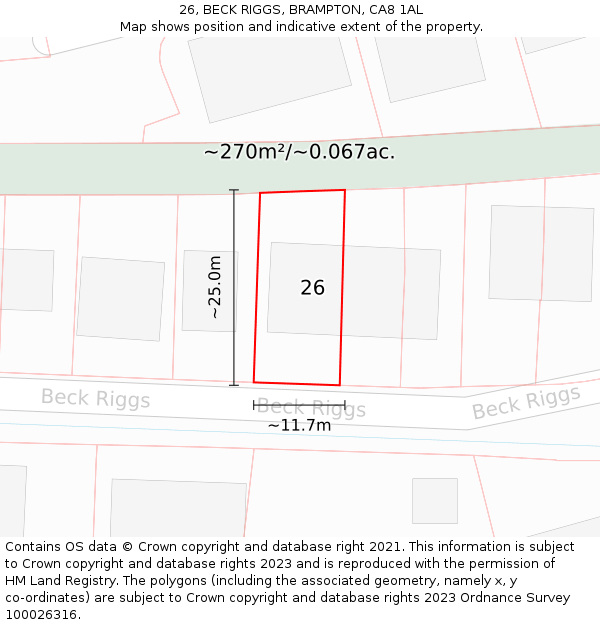 26, BECK RIGGS, BRAMPTON, CA8 1AL: Plot and title map