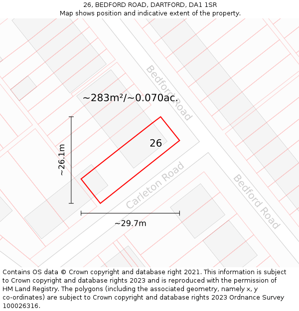 26, BEDFORD ROAD, DARTFORD, DA1 1SR: Plot and title map