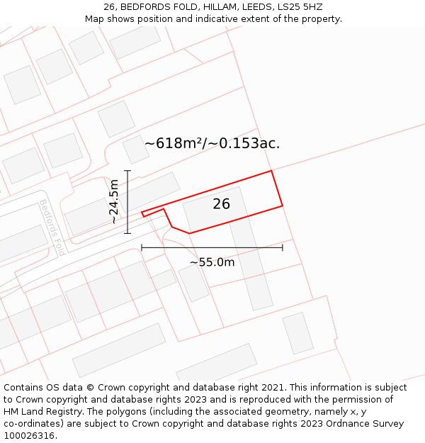 26, BEDFORDS FOLD, HILLAM, LEEDS, LS25 5HZ: Plot and title map