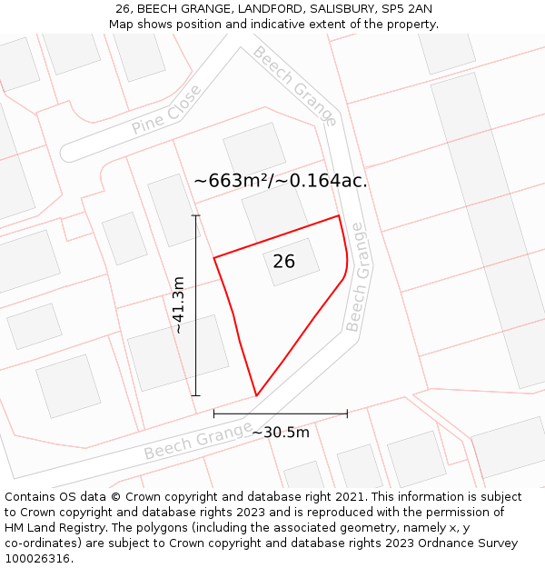 26, BEECH GRANGE, LANDFORD, SALISBURY, SP5 2AN: Plot and title map