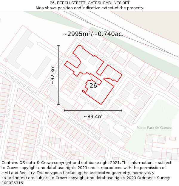 26, BEECH STREET, GATESHEAD, NE8 3ET: Plot and title map