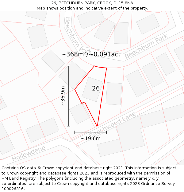 26, BEECHBURN PARK, CROOK, DL15 8NA: Plot and title map