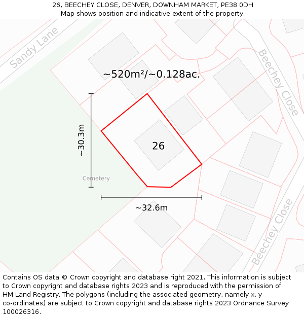 26, BEECHEY CLOSE, DENVER, DOWNHAM MARKET, PE38 0DH: Plot and title map