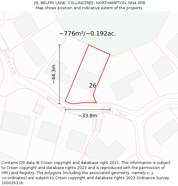 26, BELFRY LANE, COLLINGTREE, NORTHAMPTON, NN4 0PB: Plot and title map