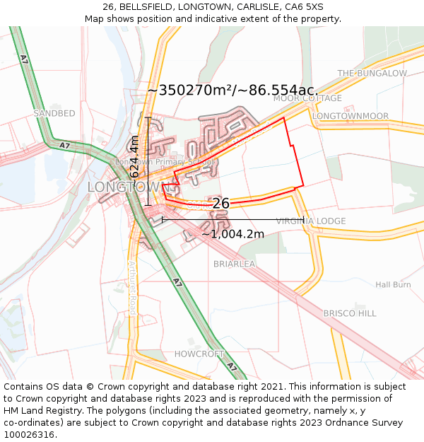 26, BELLSFIELD, LONGTOWN, CARLISLE, CA6 5XS: Plot and title map