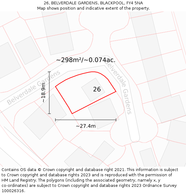 26, BELVERDALE GARDENS, BLACKPOOL, FY4 5NA: Plot and title map