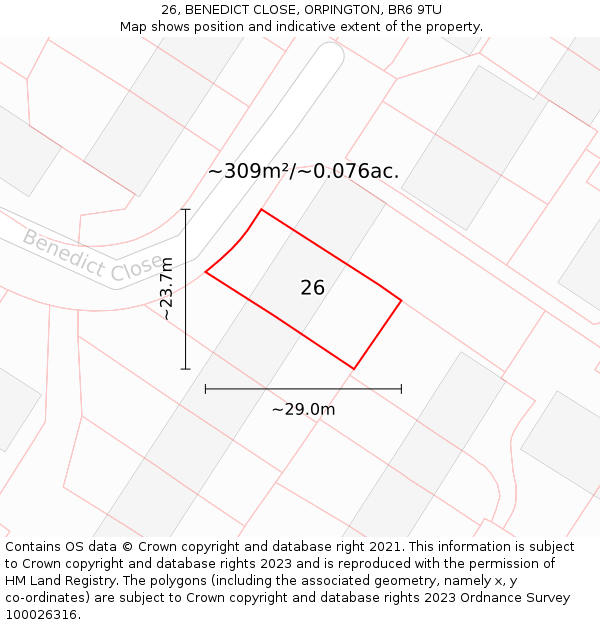 26, BENEDICT CLOSE, ORPINGTON, BR6 9TU: Plot and title map