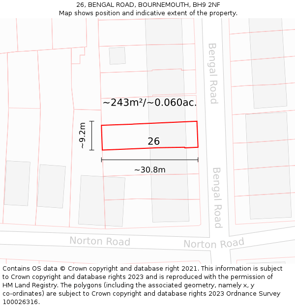 26, BENGAL ROAD, BOURNEMOUTH, BH9 2NF: Plot and title map