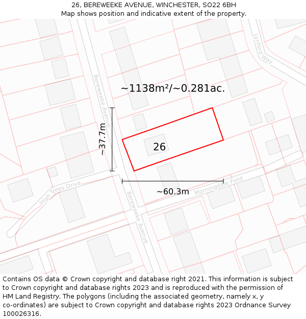 26, BEREWEEKE AVENUE, WINCHESTER, SO22 6BH: Plot and title map