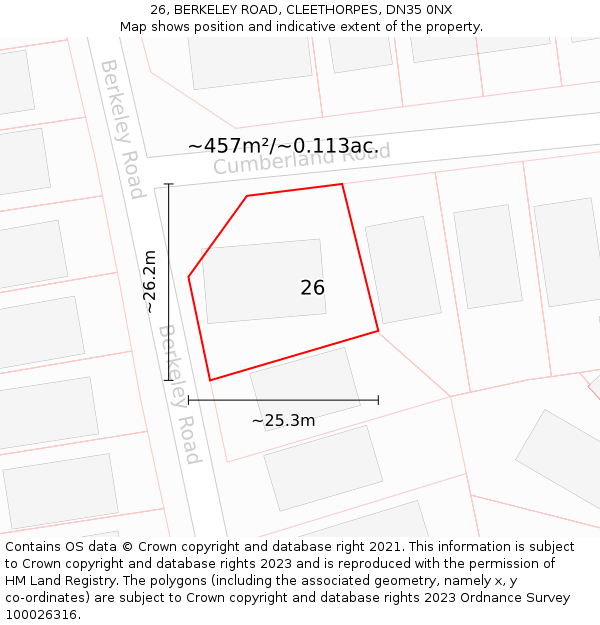 26, BERKELEY ROAD, CLEETHORPES, DN35 0NX: Plot and title map