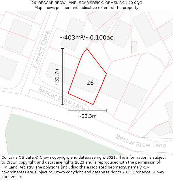 26, BESCAR BROW LANE, SCARISBRICK, ORMSKIRK, L40 9QG: Plot and title map