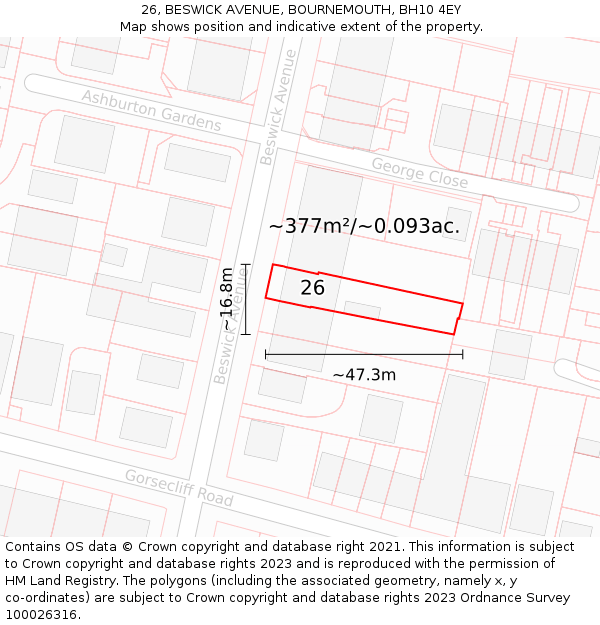 26, BESWICK AVENUE, BOURNEMOUTH, BH10 4EY: Plot and title map