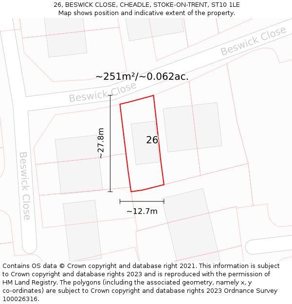 26, BESWICK CLOSE, CHEADLE, STOKE-ON-TRENT, ST10 1LE: Plot and title map