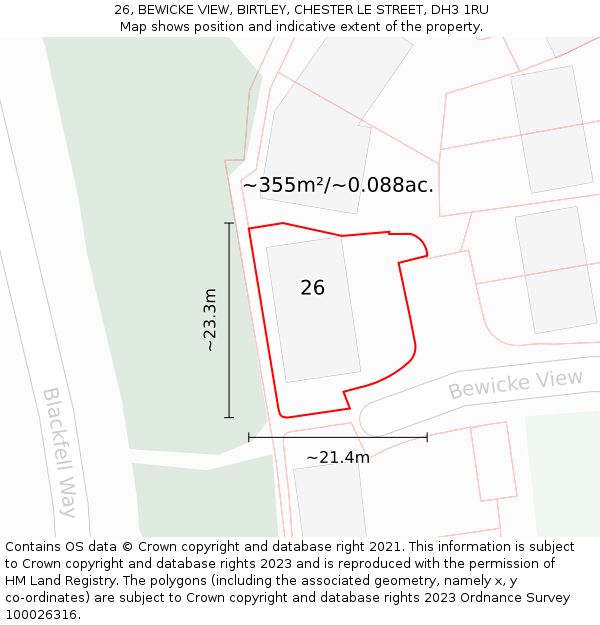 26, BEWICKE VIEW, BIRTLEY, CHESTER LE STREET, DH3 1RU: Plot and title map