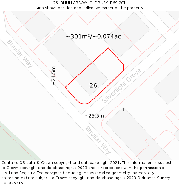 26, BHULLAR WAY, OLDBURY, B69 2GL: Plot and title map