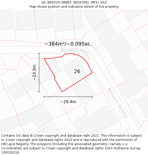 26, BINDON ABBEY, BEDFORD, MK41 0AZ: Plot and title map