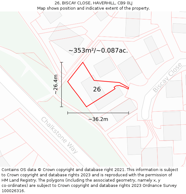 26, BISCAY CLOSE, HAVERHILL, CB9 0LJ: Plot and title map