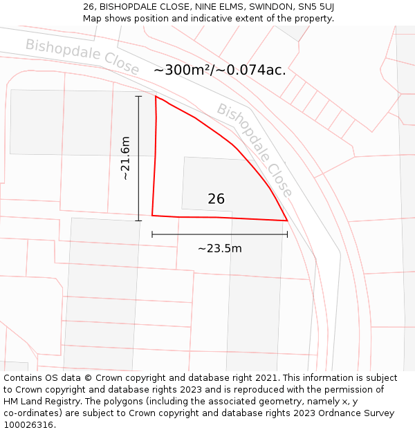 26, BISHOPDALE CLOSE, NINE ELMS, SWINDON, SN5 5UJ: Plot and title map