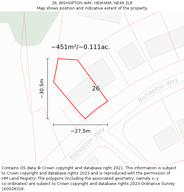 26, BISHOPTON WAY, HEXHAM, NE46 2LR: Plot and title map