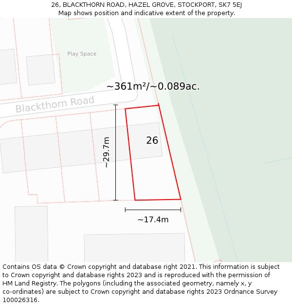 26, BLACKTHORN ROAD, HAZEL GROVE, STOCKPORT, SK7 5EJ: Plot and title map