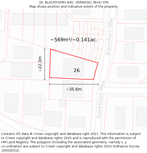 26, BLACKTHORN WAY, VERWOOD, BH31 6TA: Plot and title map