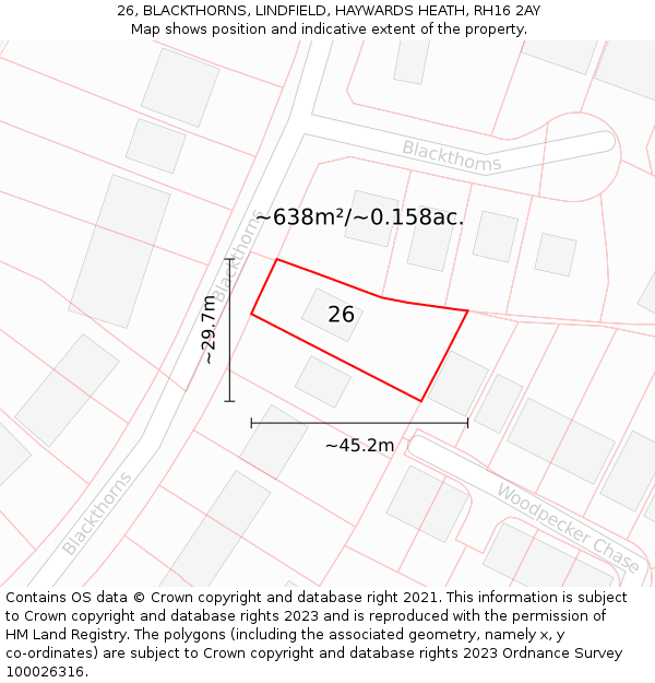 26, BLACKTHORNS, LINDFIELD, HAYWARDS HEATH, RH16 2AY: Plot and title map