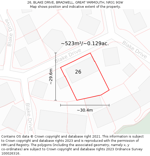 26, BLAKE DRIVE, BRADWELL, GREAT YARMOUTH, NR31 9GW: Plot and title map