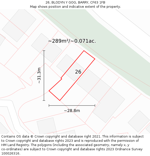 26, BLODYN Y GOG, BARRY, CF63 1FB: Plot and title map