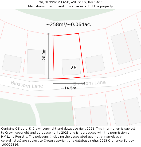 26, BLOSSOM LANE, ASHFORD, TN25 4GE: Plot and title map