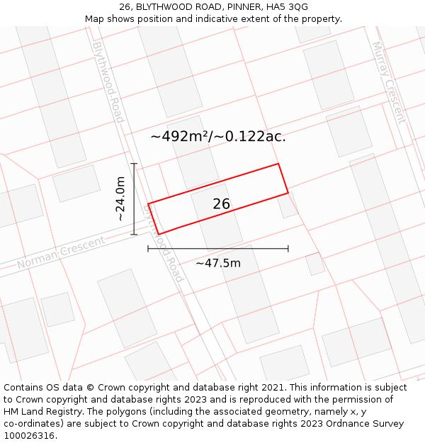 26, BLYTHWOOD ROAD, PINNER, HA5 3QG: Plot and title map