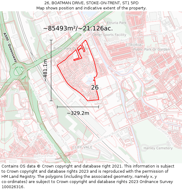 26, BOATMAN DRIVE, STOKE-ON-TRENT, ST1 5PD: Plot and title map