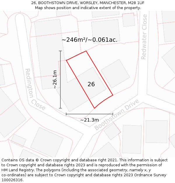 26, BOOTHSTOWN DRIVE, WORSLEY, MANCHESTER, M28 1UF: Plot and title map