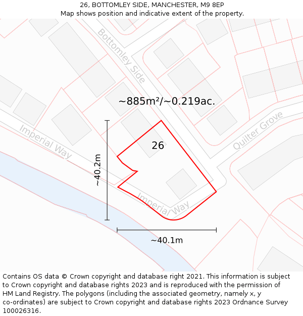 26, BOTTOMLEY SIDE, MANCHESTER, M9 8EP: Plot and title map