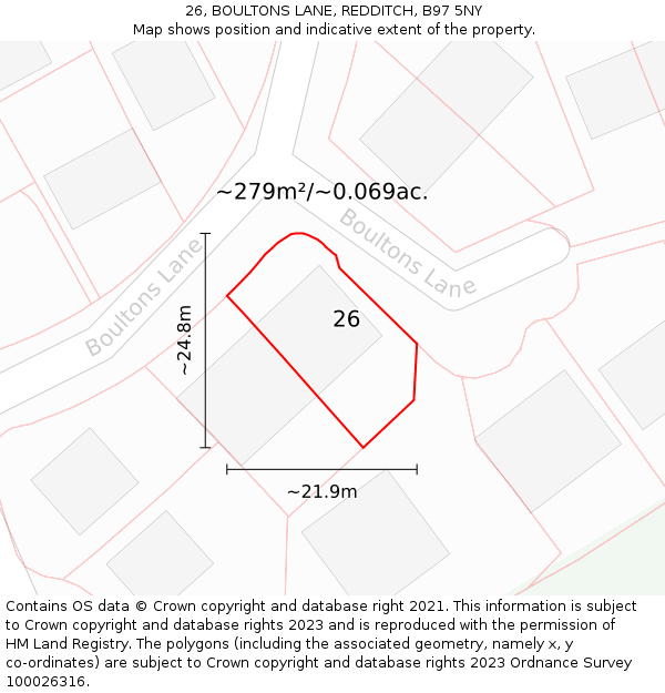 26, BOULTONS LANE, REDDITCH, B97 5NY: Plot and title map