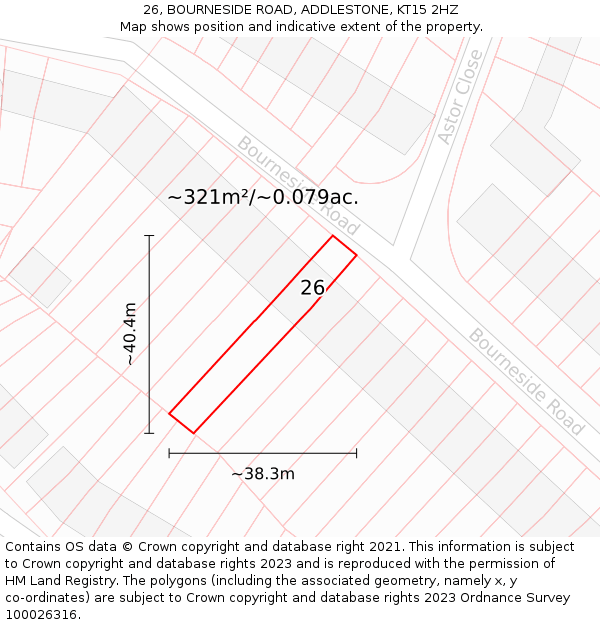 26, BOURNESIDE ROAD, ADDLESTONE, KT15 2HZ: Plot and title map