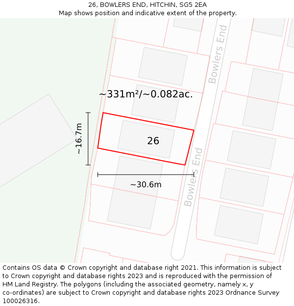 26, BOWLERS END, HITCHIN, SG5 2EA: Plot and title map