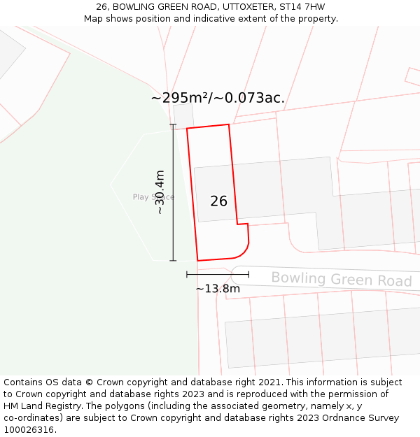 26, BOWLING GREEN ROAD, UTTOXETER, ST14 7HW: Plot and title map