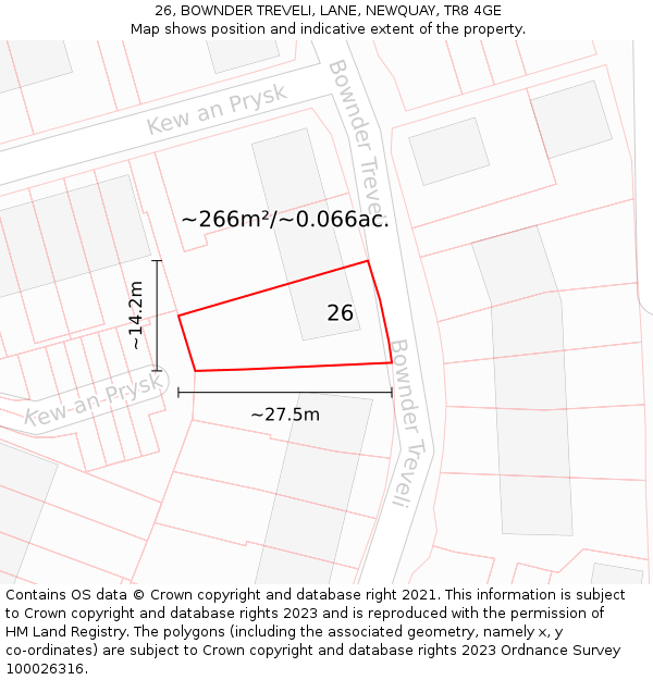 26, BOWNDER TREVELI, LANE, NEWQUAY, TR8 4GE: Plot and title map