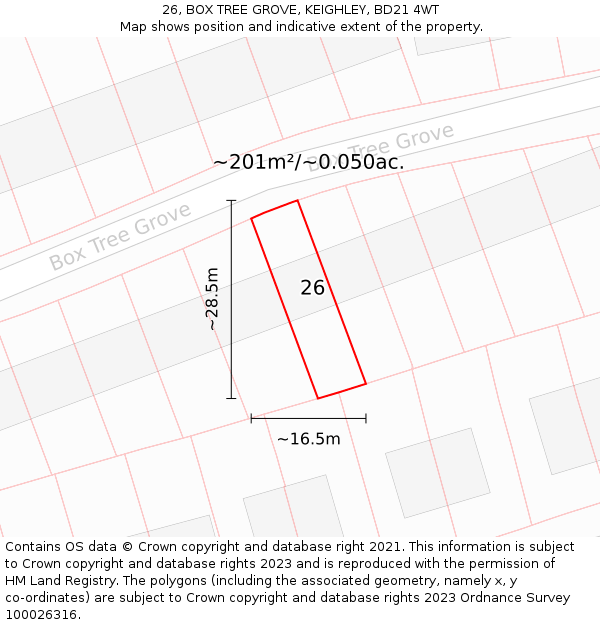 26, BOX TREE GROVE, KEIGHLEY, BD21 4WT: Plot and title map