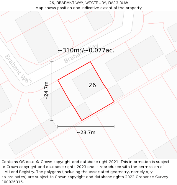 26, BRABANT WAY, WESTBURY, BA13 3UW: Plot and title map